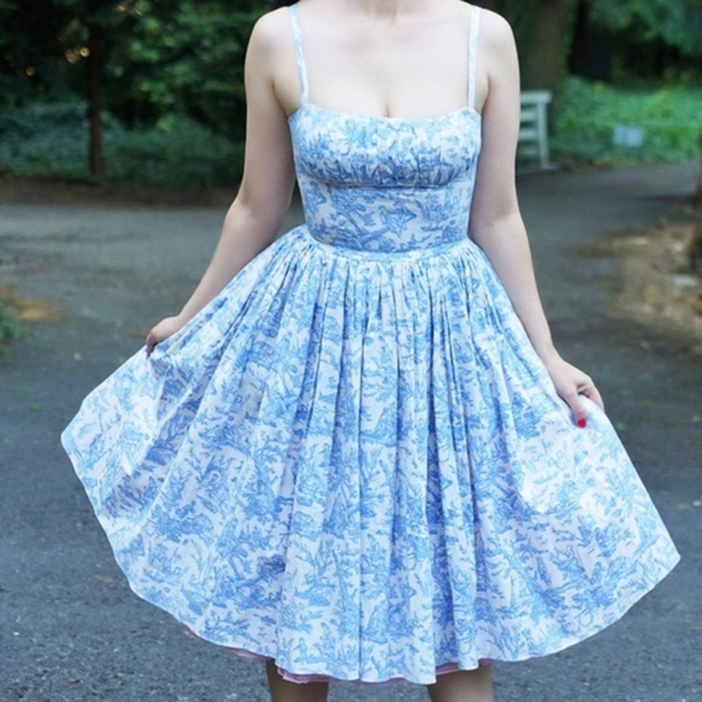 50s Bernie Dexter “Paris” Toile Swing Sundress S - Picture 2 of 12